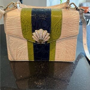 Brahmin Cream and Green Crossbody Bag